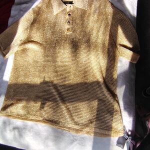 AMIRI Metallic Gold Polo Shirt